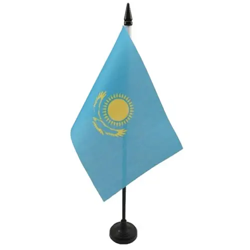 Qozog'iston Stolda Bayrog'i 4'' x 6'' - Qozog'iston Stolda Bayrog'i 15 x 10 sm - Qora Plastik tayoq va taglik - AZ FLAG - AZ FLAG (1)