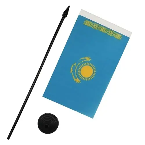 Qozog'iston Stolda Bayrog'i 4'' x 6'' - Qozog'iston Stolda Bayrog'i 15 x 10 sm - Qora Plastik tayoq va taglik - AZ FLAG - 3