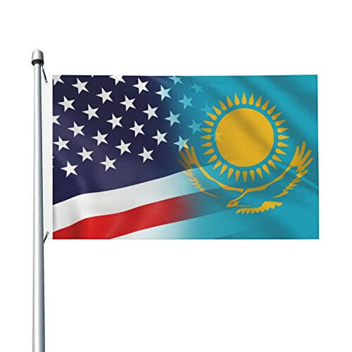 Qozog'iston va AQSh Bayrog'i 3x5 Ft Ikki Tomonlama Jonli Rang va UVga Chidamli Bayroqlar Tashqi Uy Xonasi Uchun - 1
