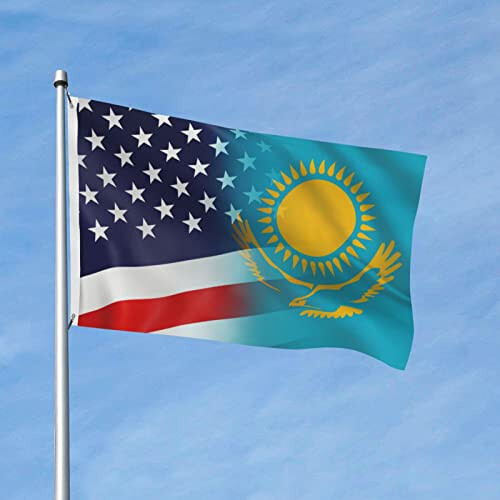 Qozog'iston va AQSh Bayrog'i 3x5 Ft Ikki Tomonlama Jonli Rang va UVga Chidamli Bayroqlar Tashqi Uy Xonasi Uchun - HUFURI (1)