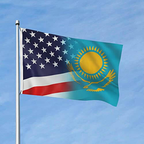 Qozog'iston va AQSh Bayrog'i 3x5 Ft Ikki Tomonlama Jonli Rang va UVga Chidamli Bayroqlar Tashqi Uy Xonasi Uchun - 2