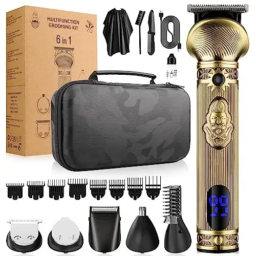 Qreeyx Beard Trimmer Kit for Men - Professional 6 in 1 Hair Clipper Trimmer, Cordless Multi Groomer, Mens Grooming Kit for Beard, Face, Body Nose Electric Razor with Travel Case as Gifts for Him 