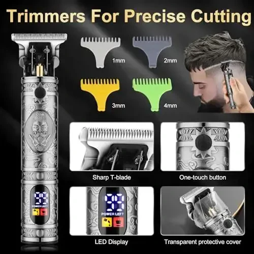 Qreeyx erkaklar uchun soch kesadigan mashinalar T-Blade Trimmer burun tuklarini kesadigan elektr ustara to'plami, Soch kesish uchun professional 4 v 1 sartarosh mashinasi to'plami, LCD displeyli erkaklar uchun parvarishlash to'plami, U uchun ideal sovg'a - 3