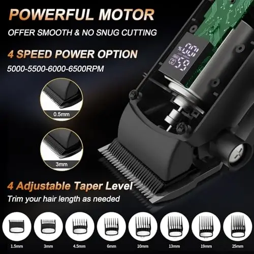 QREEYX Professional Hair Clipper for Men, 3 in 1 Hair Clipper Beard Trimmer and Electric Foil Shaver Set with LED Display, Cordless Grooming Kit for Home, Travel, Barber, Ideal Gift for Him - 2