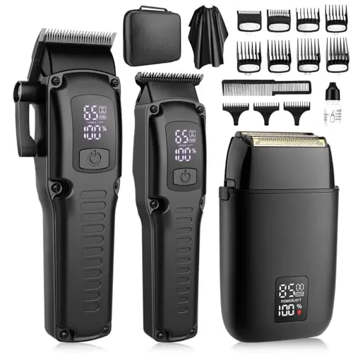 QREEYX Professional Hair Clipper for Men, 3 in 1 Hair Clipper Beard Trimmer and Electric Foil Shaver Set with LED Display, Cordless Grooming Kit for Home, Travel, Barber, Ideal Gift for Him - QREEYX