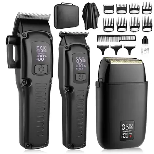 QREEYX Professional Hair Clipper for Men, 3 in 1 Hair Clipper Beard Trimmer and Electric Foil Shaver Set with LED Display, Cordless Grooming Kit for Home, Travel, Barber, Ideal Gift for Him - 1