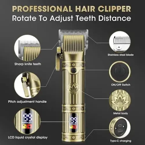 QREEYX Professional Hair Clippers for Men, Cordless Beard Trimmer, Nose & Ear Hair Trimmer, Electric Shavers Barber Kit with LED Display, Hair Cutting Kit with Case, for Barber, Mens Gift - MODAZONE (1)
