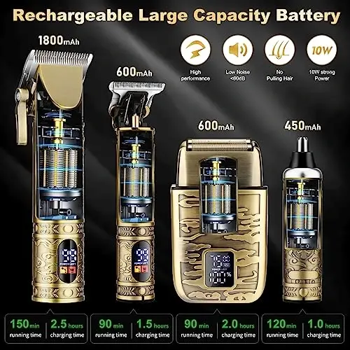 Qreeyx Hair Clippers for Man T-Blade Trimmer Nose Hair Trimmer Electric Shaver Set, Professional Metal Body Barber Clippers Set for Haircut, Men’s Grooming Kit with LCD Display, Ideal Gift for Him - 6