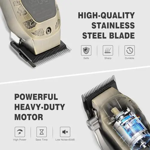 QREEYX Professional erkaklar uchun soch kesish mashinasi - simsiz kesuvchi va trimmerlar to'plami, LED displeyli og'ir yuk ko'taruvchi motorli soch kesish to'plamlari, 7000RPM yuqori quvvatli motor, USB zaryadlash, erkaklar uchun sovg'alar, bronza - 2