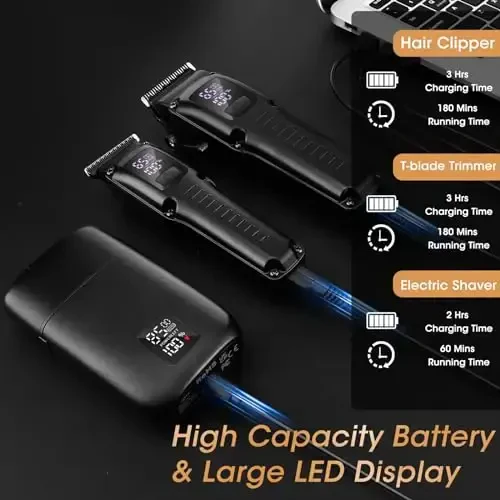 QREEYX Professional erkaklar uchun soch kesuvchi mashina, 3 tasi 1 da Soqol Trimmeri va LED displeyli elektr folga ustara to'plami, uy, sayohat, sartaroshxona uchun simsiz grooming to'plami, u uchun ideal sovg'a - 5