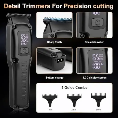 QREEYX Professional Hair Clipper for Men, 3 in 1 Hair Clipper Beard Trimmer and Electric Foil Shaver Set with LED Display, Cordless Grooming Kit for Home, Travel, Barber, Ideal Gift for Him - 3