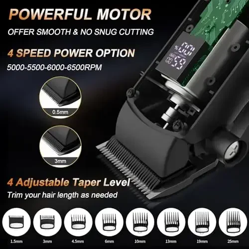 QREEYX Professional Hair Clipper for Men, 3 in 1 Hair Clipper Beard Trimmer and Electric Foil Shaver Set with LED Display, Cordless Grooming Kit for Home, Travel, Barber, Ideal Gift for Him - 2