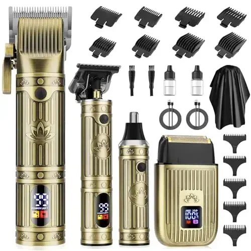 QREEYX Professional Hair Clippers for Men, Cordless Beard Trimmer, Nose & Ear Hair Trimmer, Electric Shavers Barber Kit with LED Display, Hair Cutting Kit with Case, for Barber, Mens Gift - 1
