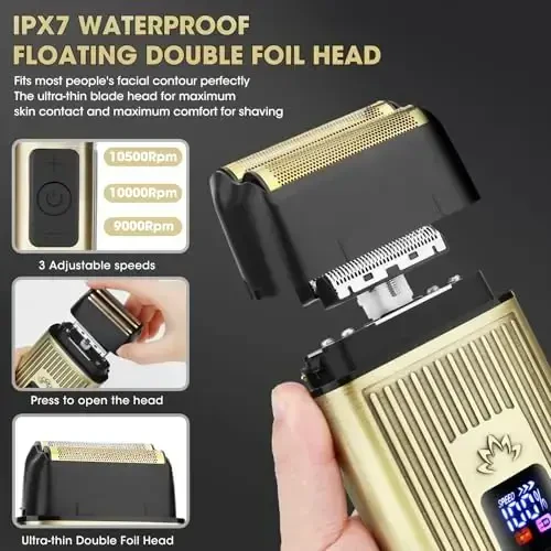 QREEYX Professional Hair Clippers for Men, Cordless Beard Trimmer, Nose & Ear Hair Trimmer, Electric Shavers Barber Kit with LED Display, Hair Cutting Kit with Case, for Barber, Mens Gift - 5