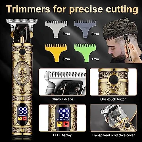Qreeyx Hair Clippers for Man T-Blade Trimmer Nose Hair Trimmer Electric Shaver Set, Professional Metal Body Barber Clippers Set for Haircut, Men’s Grooming Kit with LCD Display, Ideal Gift for Him - 3