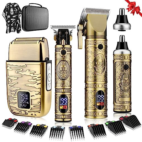 Qreeyx Hair Clippers for Man T-Blade Trimmer Nose Hair Trimmer Electric Shaver Set, Professional Metal Body Barber Clippers Set for Haircut, Men’s Grooming Kit with LCD Display, Ideal Gift for Him - QREEYX