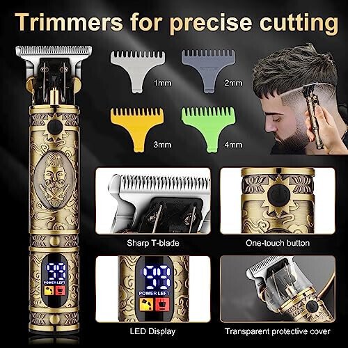 Qreeyx Hair Clippers for Man T-Blade Trimmer Nose Hair Trimmer Electric Shaver Set, Professional Metal Body Barber Clippers Set for Haircut, Men’s Grooming Kit with LCD Display, Ideal Gift for Him - 3