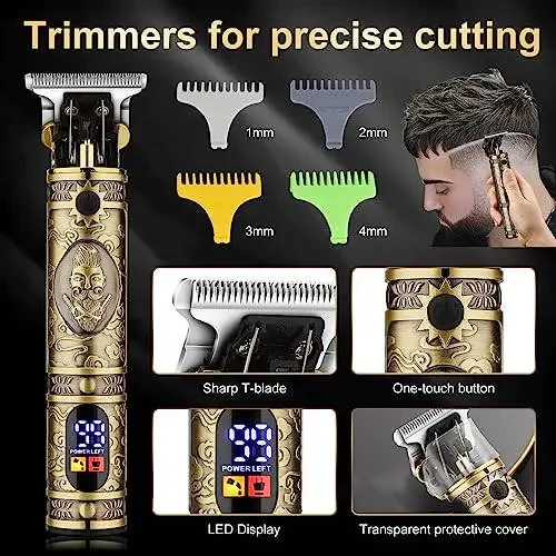 Qreeyx Hair Clippers for Man T-Blade Trimmer Nose Hair Trimmer Electric Shaver Set, Professional Metal Body Barber Clippers Set for Haircut, Men’s Grooming Kit with LCD Display, Ideal Gift for Him - 3