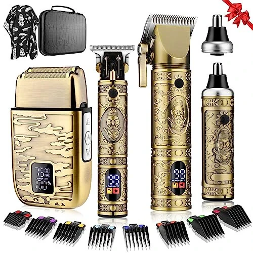Qreeyx Hair Clippers for Man T-Blade Trimmer Nose Hair Trimmer Electric Shaver Set, Professional Metal Body Barber Clippers Set for Haircut, Men’s Grooming Kit with LCD Display, Ideal Gift for Him 