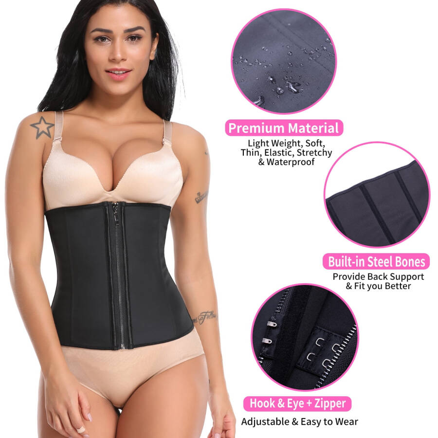 QRIC Women's Underbust Latex Sport Girdle Waist Trainer Corsets Boned Body Shaper- - 3