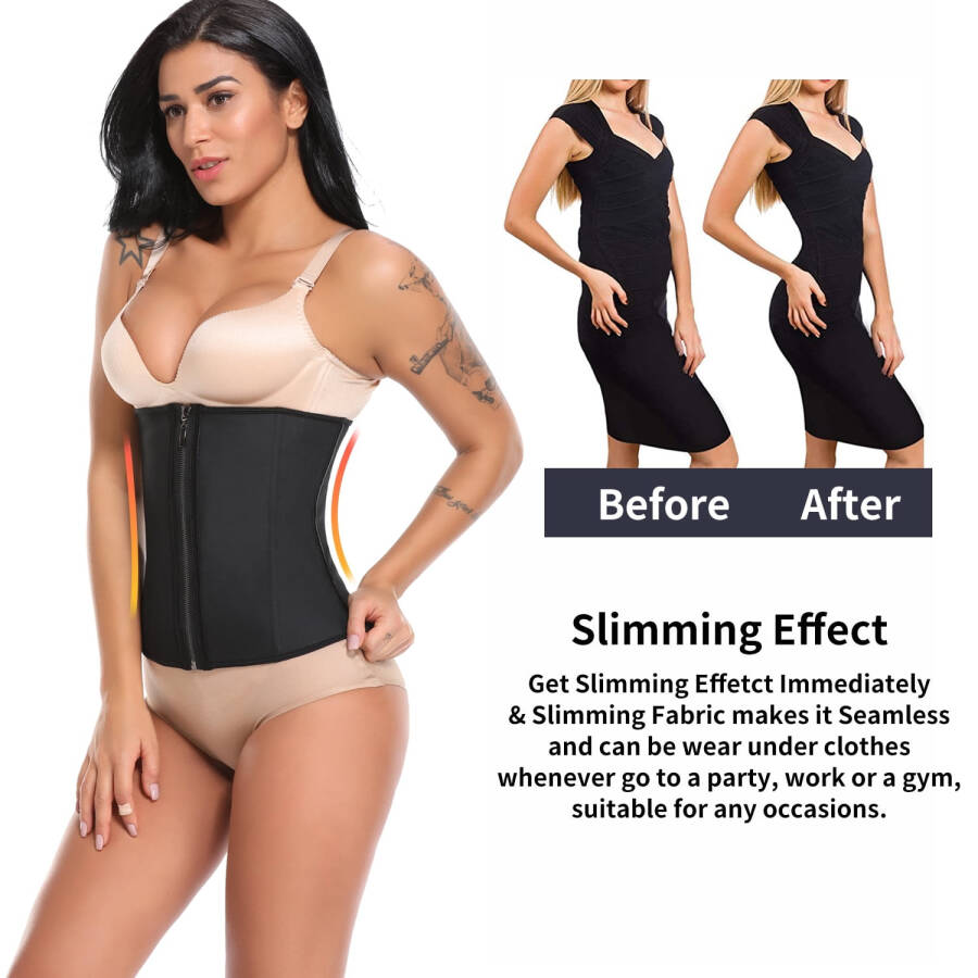 QRIC Women's Underbust Latex Sport Girdle Waist Trainer Corsets Boned Body Shaper- - 4
