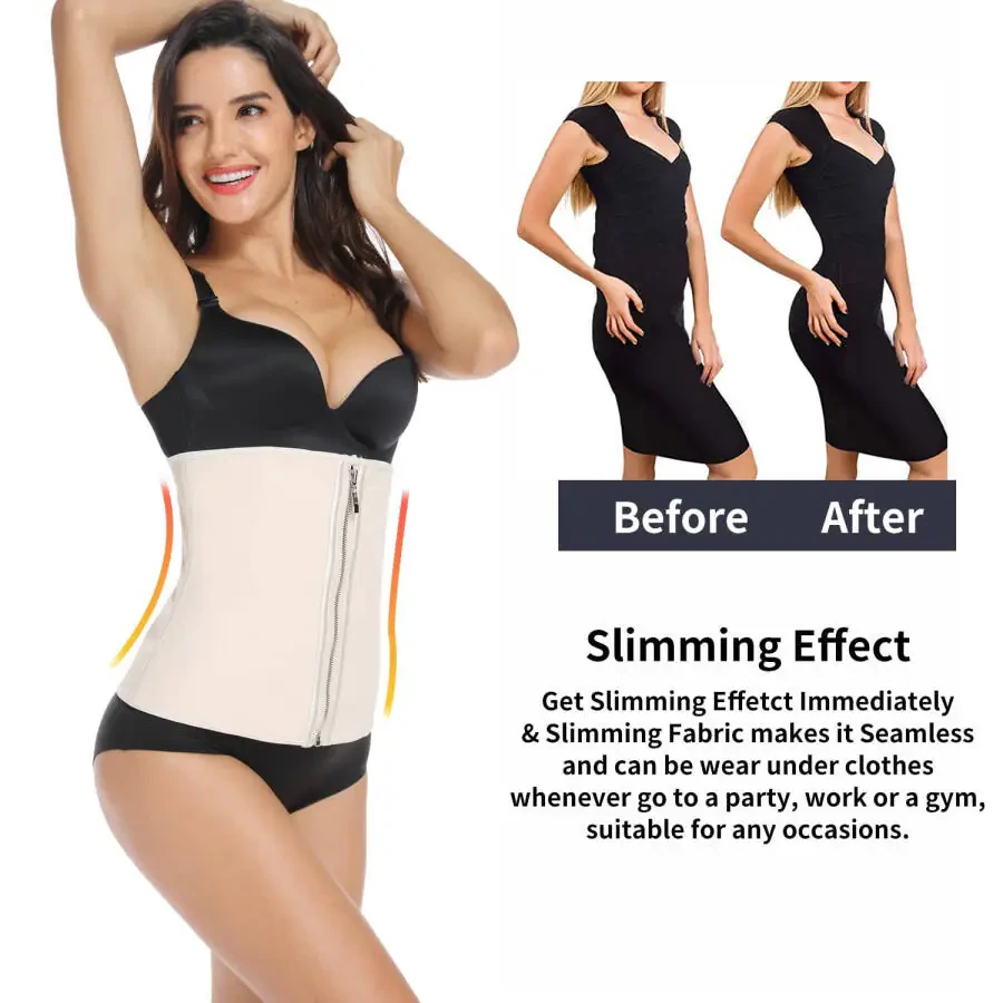 QRIC Women's Underbust Latex Sport Girdle Waist Trainer Corsets Boned Body Shaper - 3