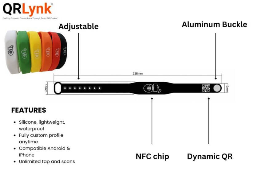 QRLynk Silikon NFC/QR Kod Tarmoq Bilezikchasi: Sizning Raqamli Biznes Kartingiz va Bio-Havola - Ilova yoki Obuna Kerak emas - 2