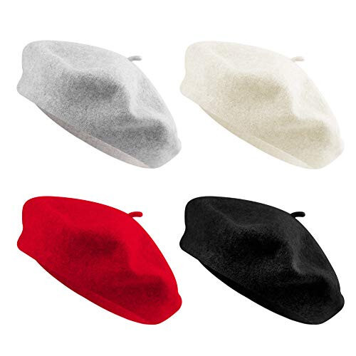 QUACOWW 4 Pieces 4 Colors Beret Hat French Style Elegant Trend Beanie Hats for Women and Girls - QUACOWW