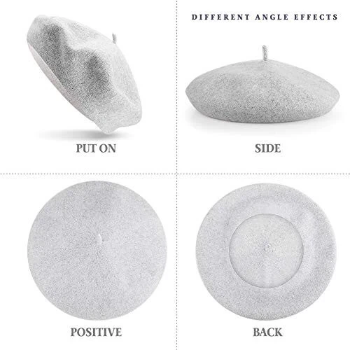 QUACOWW 4 Pieces Beret Hats for Women, Beret Hat French Style, Beanie Hats Fashion Ladies Beret Caps Outdoor Hat (Black, Brown, Gray, Khaki) - 4