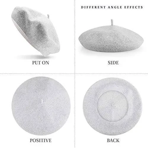 QUACOWW 4 штуки беретов для женщин, берет во французском стиле, трикотажные шапки, модные женские береты, наружная шапка (черный, коричневый, серый, хаки) - 4