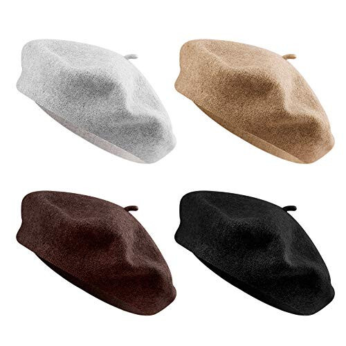 QUACOWW Ayollar uchun 4 dona beret shlyapalar, beret shlyapa fransuzcha uslubda, beanie shlyapalar moda ayollar beret qalpoqlari ochiq havoda shlyapa (qora, jigarrang, kulrang, xaki) - QUACOWW