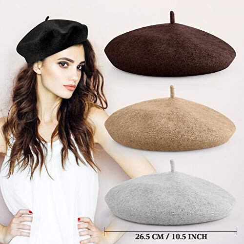 QUACOWW Ayollar uchun 4 dona beret shlyapalar, beret shlyapa fransuzcha uslubda, beanie shlyapalar moda ayollar beret qalpoqlari ochiq havoda shlyapa (qora, jigarrang, kulrang, xaki) - 3
