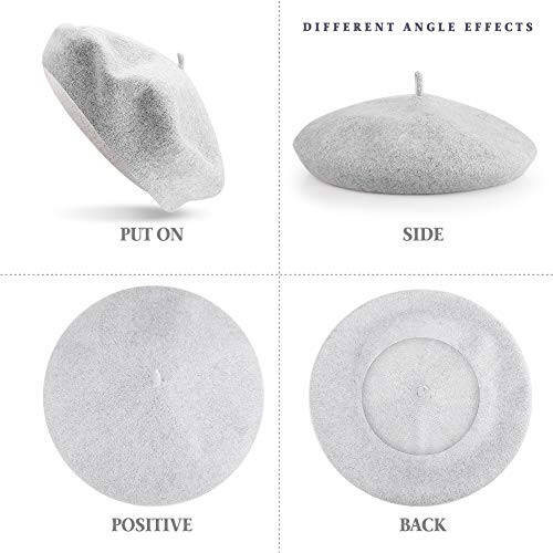 Quacoww 4 Pieces Beret Hat French Style Beanie Hats Fashion Ladies Beret Caps Outdoor Hat, Black, Brown, Gray and Khaki - 4