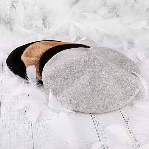 Quacoww 4 Pieces Beret Hat French Style Beanie Hats Fashion Ladies Beret Caps Outdoor Hat, Black, Brown, Gray and Khaki - 5