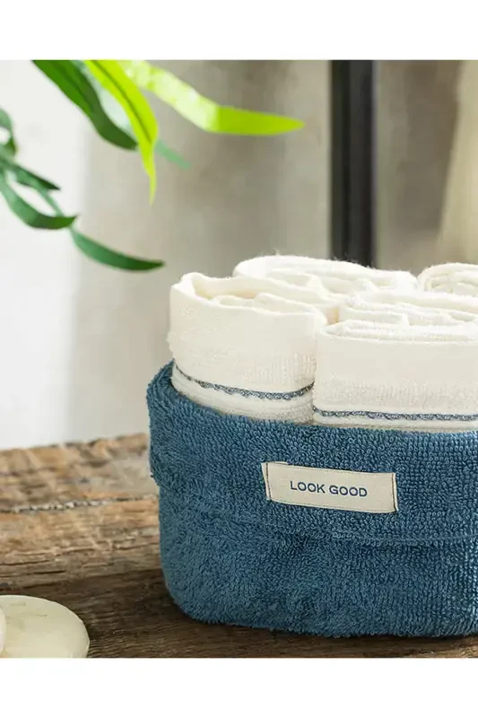 Quadro Cotton 4-Piece Hand Towel Set Cobalt Blue-ecru-Cobalt Blue - ENGLISH HOME