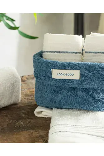 Quadro Cotton 4-Piece Hand Towel Set Cobalt Blue-ecru-Cobalt Blue - ENGLISH HOME (1)