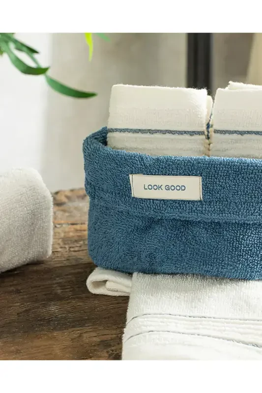 Quadro Cotton 4-Piece Hand Towel Set Cobalt Blue-ecru-Cobalt Blue - 2