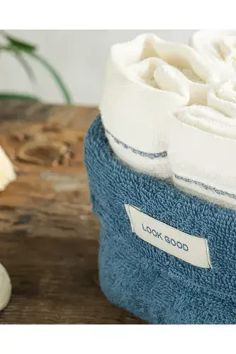 Quadro Cotton 4-Piece Hand Towel Set Cobalt Blue-ecru-Cobalt Blue - 3