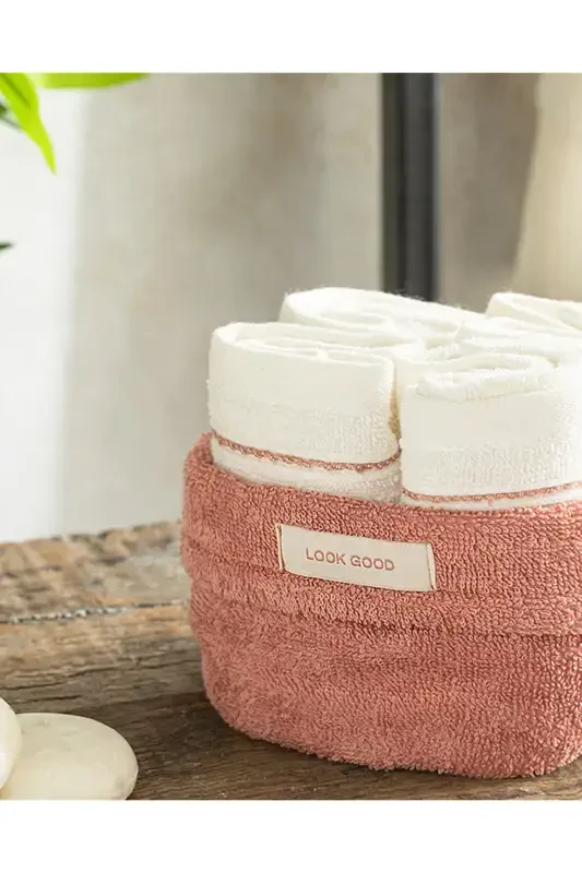 Quadro Cotton 4-Piece Towel Set Rose-Ecru-Rose - ENGLISH HOME