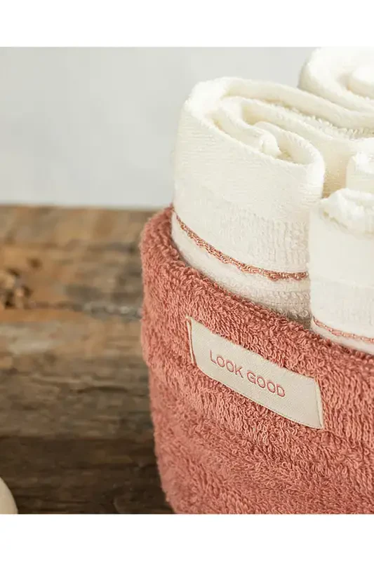 Quadro Cotton 4-Piece Towel Set Rose-Ecru-Rose - 5