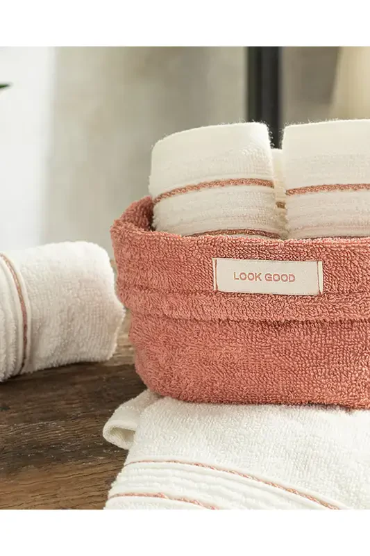 Quadro Cotton 4-Piece Towel Set Rose-Ecru-Rose - 2