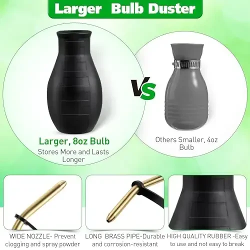 Qualirey Diatomaceous Earth Powder Duster, Garden Powder Applicator Dispenser with Long Metal Tube, Bulb Duster Sprayer Insect Duster for Home Powder for Organic Gardening Agricultural Supply (1 Pack) - 6