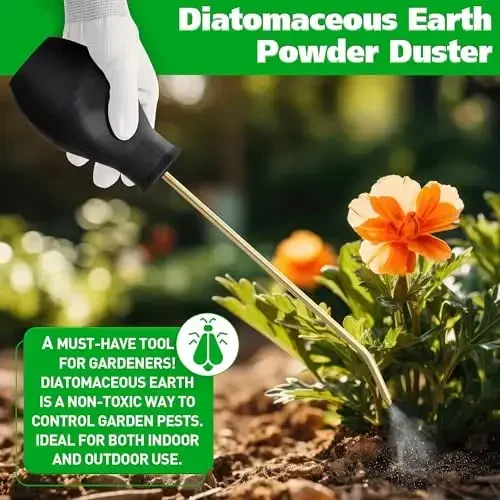 Qualirey Diatomaceous Earth Powder Duster, Garden Powder Applicator Dispenser with Long Metal Tube, Bulb Duster Sprayer Insect Duster for Home Powders for Organic Gardening Agricultural Supply - 5