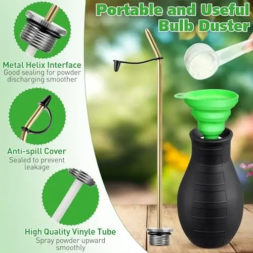 Qualirey Diatomaceous Earth Powder Duster, Garden Powder Applicator Dispenser with Long Metal Tube, Bulb Duster Sprayer Insect Duster for Home Powders for Organic Gardening Agricultural Supply - Modazone (1)
