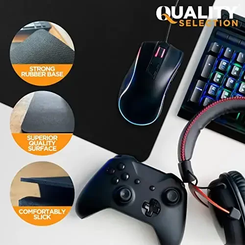 Quality Selection Large Gaming Mouse Pad Non-Slip Rubber Base Mousepad, Super Tracking Accuracy and Smooth Surface Mouse Control, Mouse Pads works with All Mouse Types 12.60 x 10.60 in No Logos, Black - 3