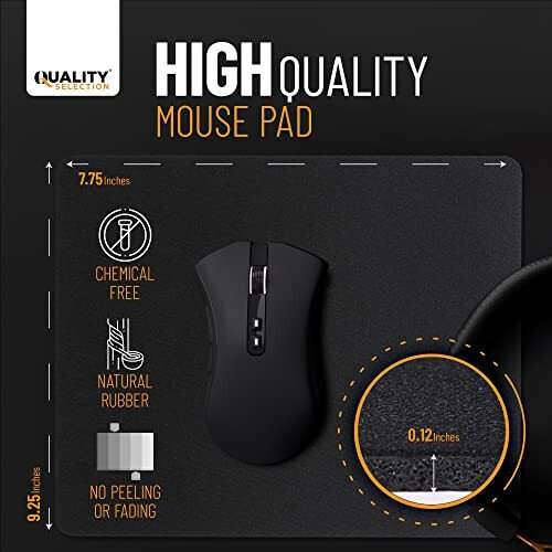 Quality Selection Mouse Pad Non-Slip Rubber Base Computer Mousepad, Superb Tracking Accuracy and Smooth Surface Mouse Control, Mouse Pads for Office, Home & Gaming 7.75 x 9.25 in, No Logos, Black - MODAZONE (1)