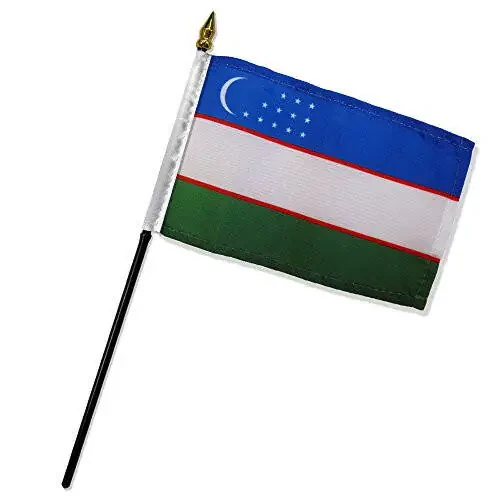 Quality Standard Flags One Dozen Uzbekistan Stick Flag, 4 by 6