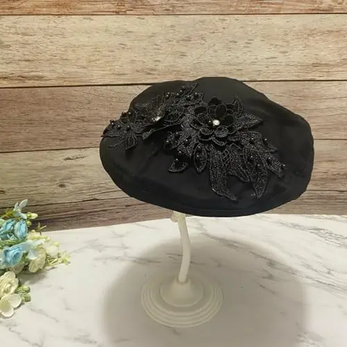 QUANNICE Women Flower Embroidery Beret Hat Denim Beret French Style Artist Beret Cap - 6