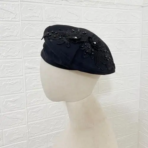 QUANNICE Women Flower Embroidery Beret Hat Denim Beret French Style Artist Beret Cap - 2
