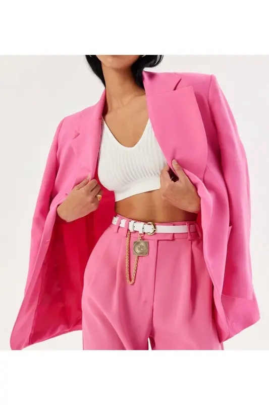 Queen Chained Medallion Detailed Women's Pants Belt, Jacket Belt, Dress Belt, Shirt Belt - WHITE - 4